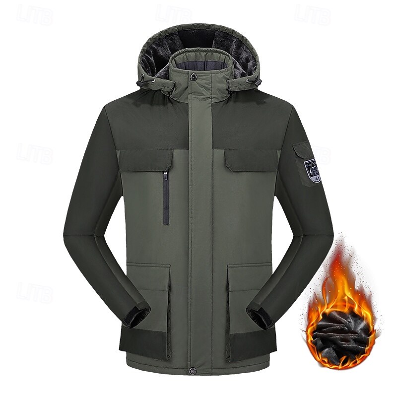 Men's Softshell Jacket Hiking Jacket Fleece Jacket Winter Outdoor Thermal Warm Waterproof Top Dark Grey Black White Army Green Orange4