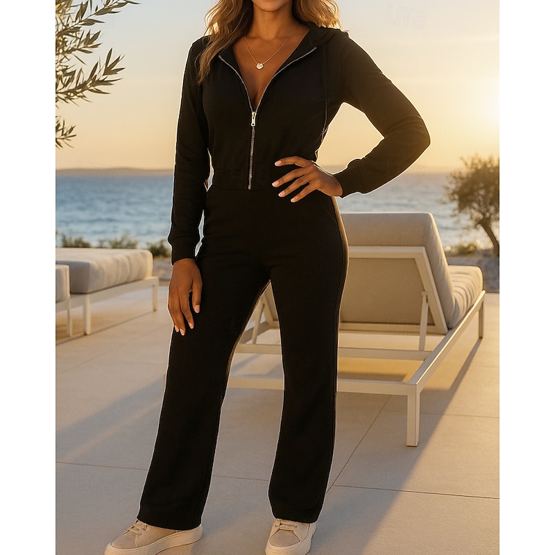 Women's 2 Piece Outfits Lounge Sweatsuit Zip Up Solid Colored Clothing Suit Fall Black Wine Vocation Outdoor Travel Lightweight Fashion Long Sleeve Sport Activewear Micro-elastic Regular Fit