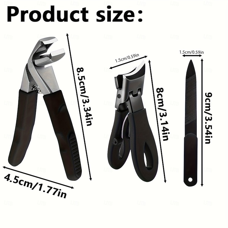 3PCS Stainless Steel Nail Clippers Set, Large Curved Fingernail & Toenail Clippers with Non-Slip Rubber Handle, Cuticle Pusher & Pedicure Tools for Nail Care2