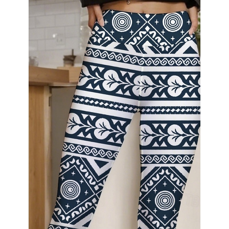 Women's Pants Trousers Leggings Cozy Leggings Vintage Casual Full Length High Waist Geometric Elastic Waist Print Breathability Comfortable Stretchy Vacation Street Daily Wear Dark Navy Summer Spring2