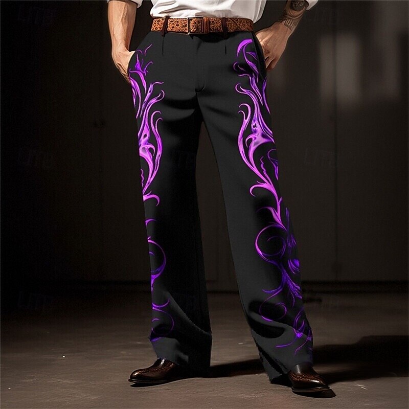 Flame Business Casual Men's 3D Print Dress Pants Pants Trousers Outdoor Street Wear to work Polyester Yellow Red Blue S M L High Elasticity Pants