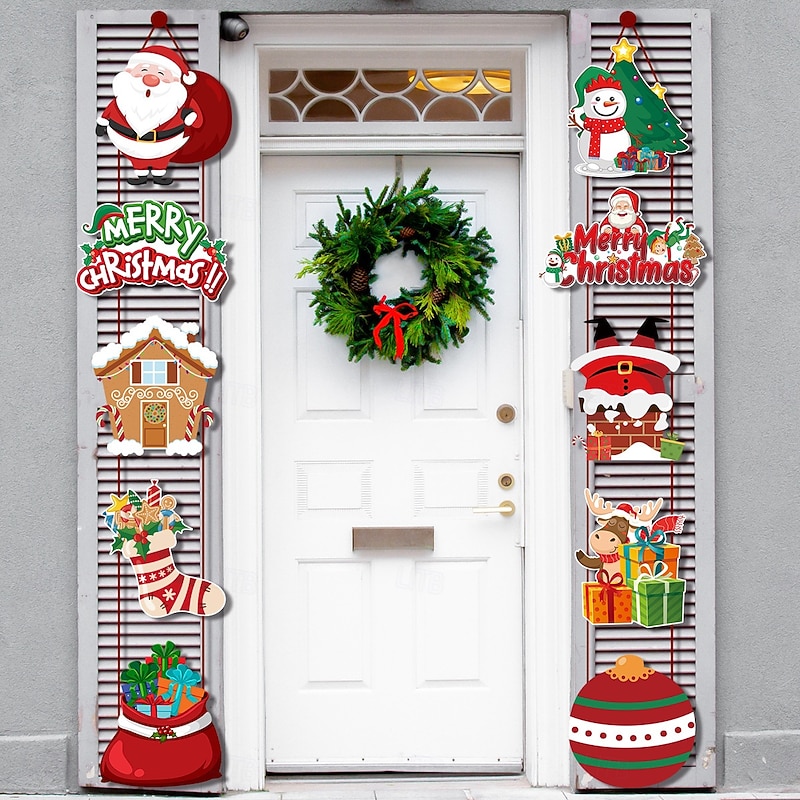 Christmas Paper Snowman Door Hanging Decoration, Holiday Scene Setup Props, Banner, Couplets and Party Supplies
