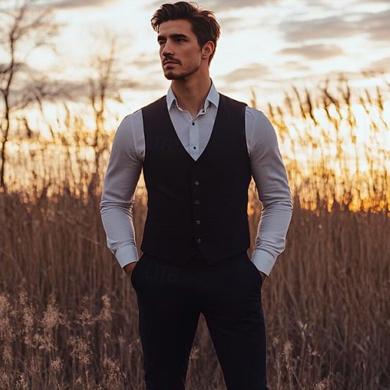 Men's Wedding Wedding Suits Notch Lapel Black Burgundy Formal Solid Colored Slim Fit 2 Piece