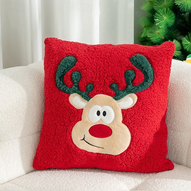 Christmas Throw Pillow Cover, Soft Embroidered Cushion with Santa Claus Design, Festive Holiday Home Decor, Decorative Xmas Accent Pillow for Sofa, Bedroom, Living Room