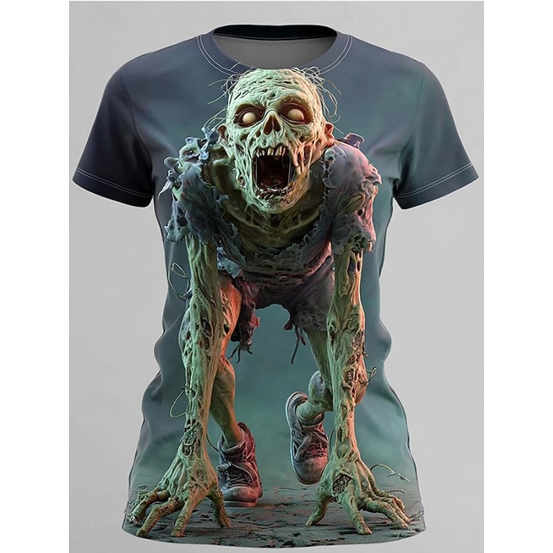 Halloween Women's T Shirt Skulls Graphic Vintage Stylish Casual Short Sleeve Crew Neck Round Neck Regular Tops Daily Going out Weekend Print Pink Dusty Blue Dark Gray Summer3