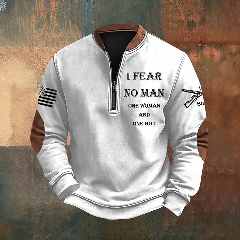 Men's Quarter Zip Sweatshirt Black White Wine Navy Blue Green Half Zip Letter American Flag Front Pocket Quarter Zip Daily Holiday Going out Polyester Vintage Retro Casual Fall Winter Clothing Apparel3