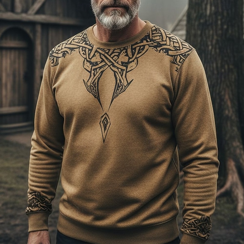 Men's Sweatshirt Blue Brown Green Crew Neck Tree Of Life Yggdrasil Celtic Knot Print Casual Daily Holiday Vintage Viking Fall Winter Clothing Apparel Hoodies Sweatshirts