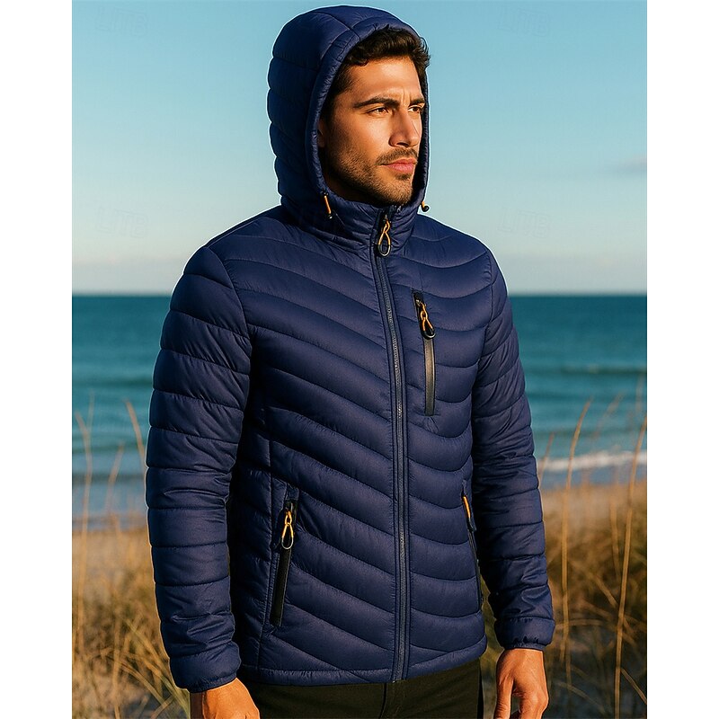 Men's Hiking Jacket Puffer Jacket Thermal Jacket Outdoor Thermal Waterproof Hiking Outfits Hiking Clothes Winter Autumn / Fall Top Camping / Hiking / Caving Running Solid Color Black Burgundy Blue3