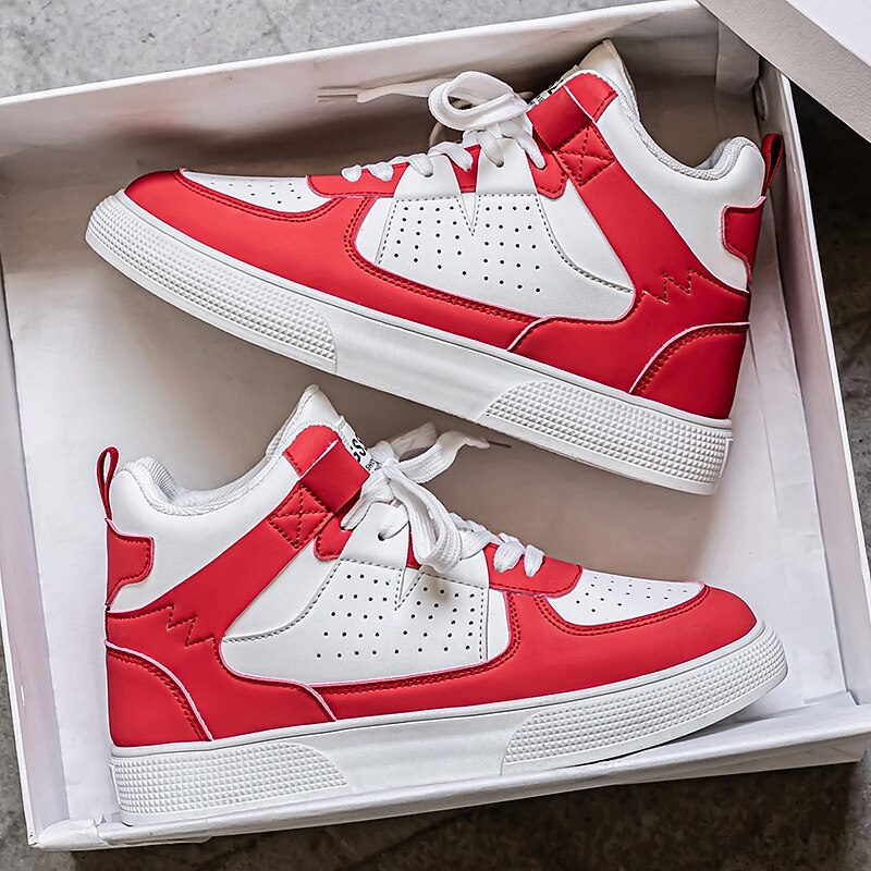 Men's Red and White Lace-Up Sneakers with Fashionable Contrast, Lightweight Athletic Shoes for Sports, Casual Events and Active Lifestyles4