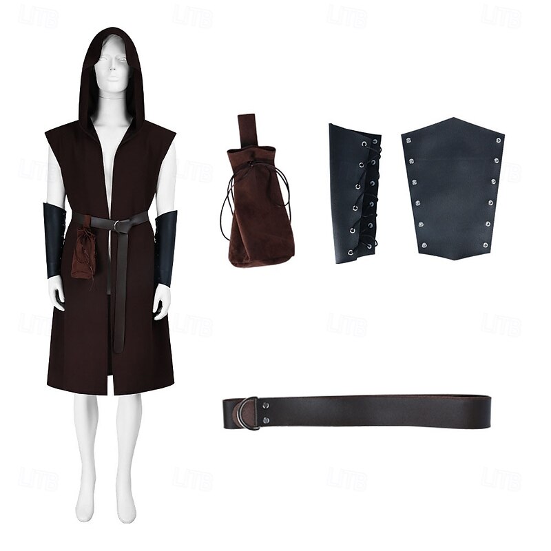Retro Vintage Medieval Renaissance Armor Vest Tunic Knight Ritter Viking Ranger Fancy Dress Men's Viking Halloween Carnival Performance LARP Ren Faire Adults Vest Belt Bag2