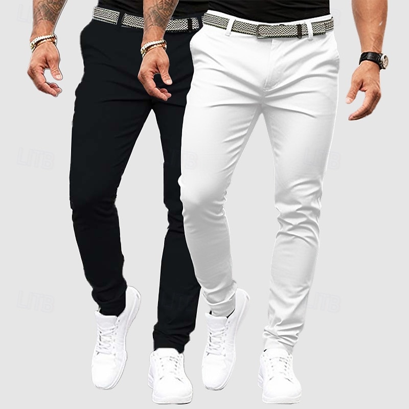 Men's Trousers Chinos Slacks Chino Pants Casual Pants Front Pocket Plain Comfort Breathable Full Length Outdoor Casual Daily Fashion Streetwear Yellow+Red White+Red2