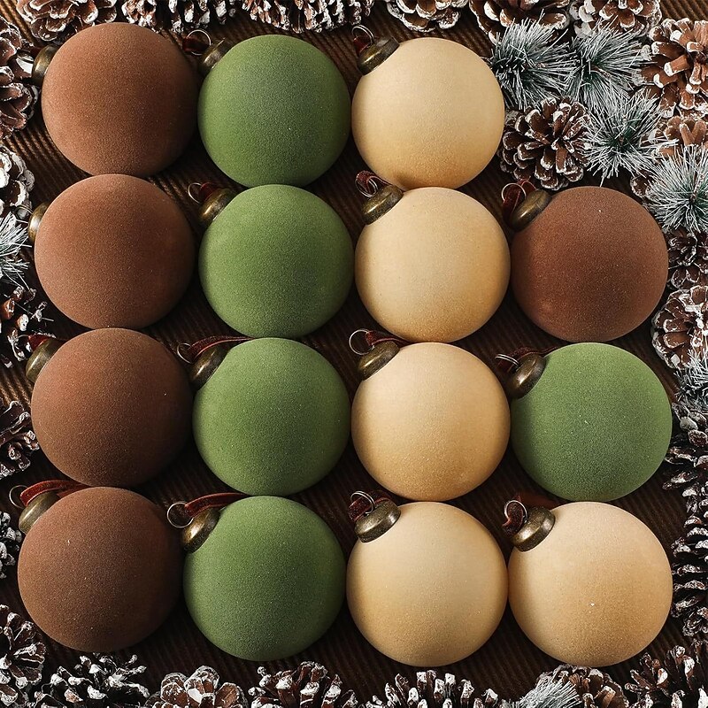 15 Pcs Christmas Velvet Ball Baubles Ornaments, 8CM DIY Flocked Baubles, Holiday Xmas Tree Decorations, Festive Hanging Ornaments for DIY Craft, Party, Home Decor - Main Image