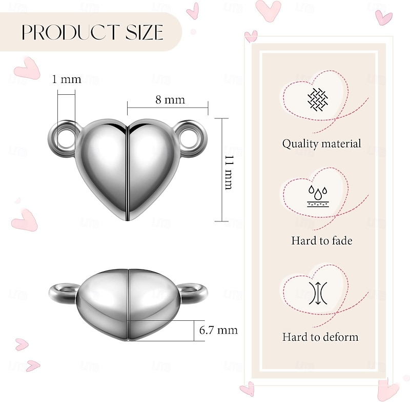 48 Pieces Heart Shaped Magnetic Clasps for Jewelry Gold Silver Bracelet Clasps Closures Magnetic Breakaway Converter for Bracelet Necklace DIY Making Wedding Jewelry Accessories2