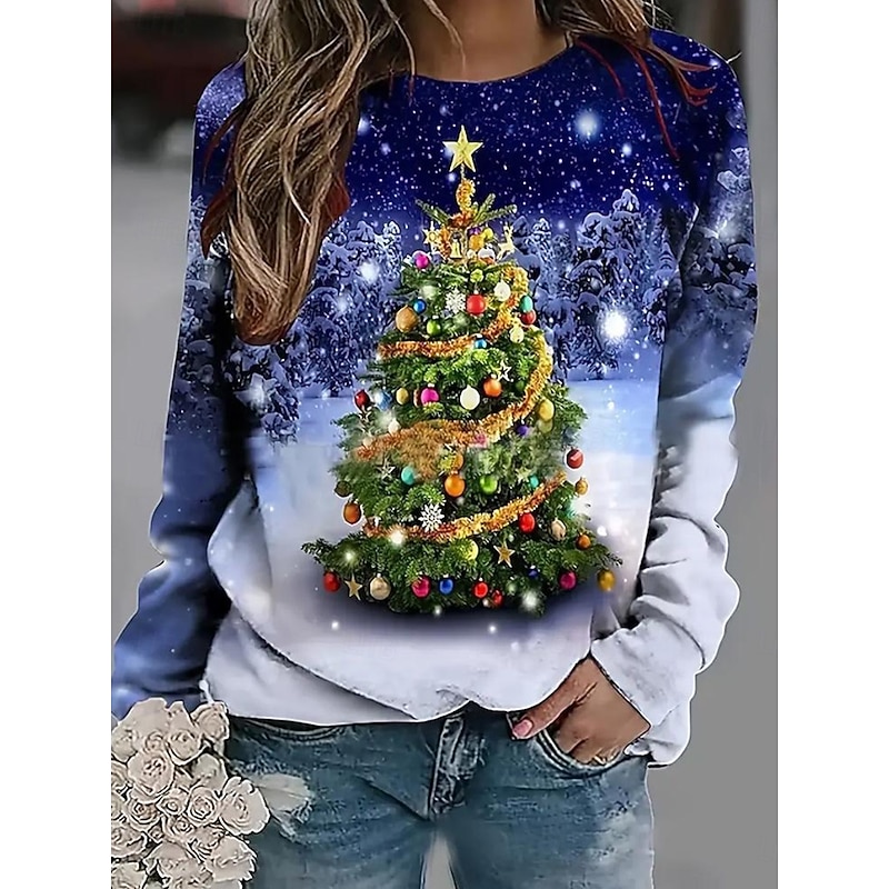 Christmas Women's Pullover Sweatshirt Graphic Tree Fashion Casual Long Sleeve Crew Neck Regular Tops Street Dailywear Casual Print Red Blue Dark Blue Spring Fall Winter2