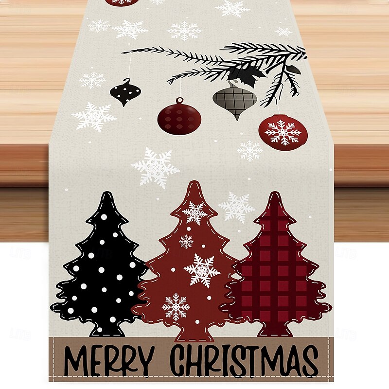 Christmas Linen Table Runner, Holiday Printed Tablecloth, Festive Kitchen Dining Table Mat, Wholesale Direct from Manufacturer2