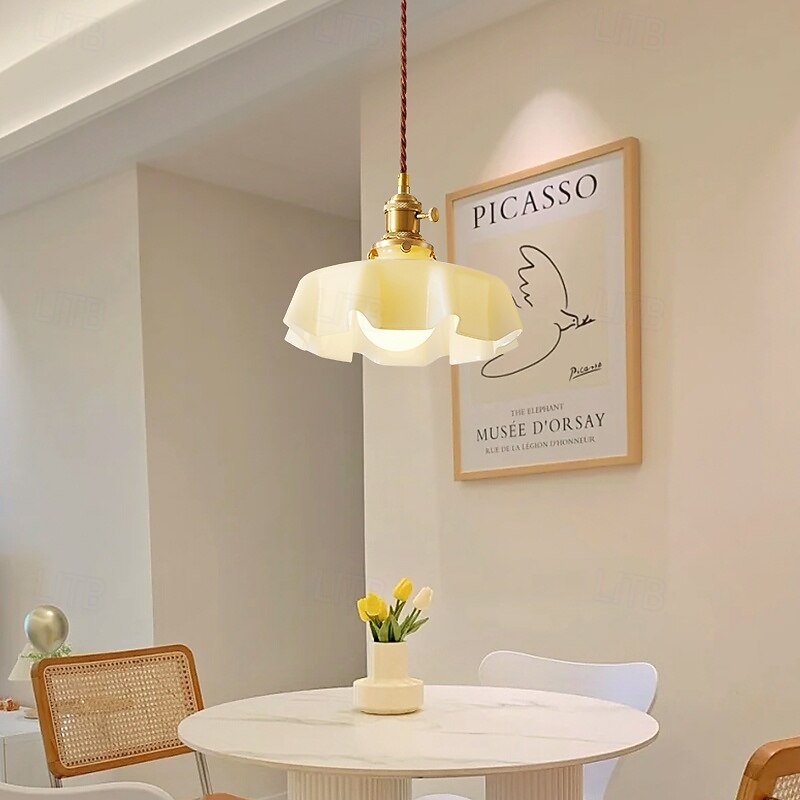 Pendant Lighting Vintage Milk Glass Flower Pendant Light Fixture Cluster Pink Floral Hanging Lamp Ceiling Gold French Country Chandelier for Kitchen Island Farmhouse Dining Room3