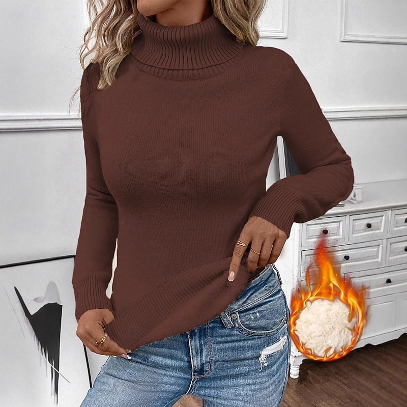 Women's Sweater Casual Soft Pure Color Ribbed Turtleneck Knitted Long Sleeve Regular Tops Knit Outdoor Daily Weekend Black White Fall Winter4