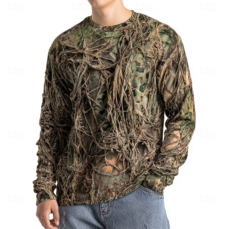 Men's Camo T Shirt Long Sleeve T shirt 3D Print Crew Neck Shirt Fashion Outdoor Street Sports Outdoor Hunting Green 1# Green 2# Green 3# Summer Spring Clothing Apparel S M L XL XXL XXXL