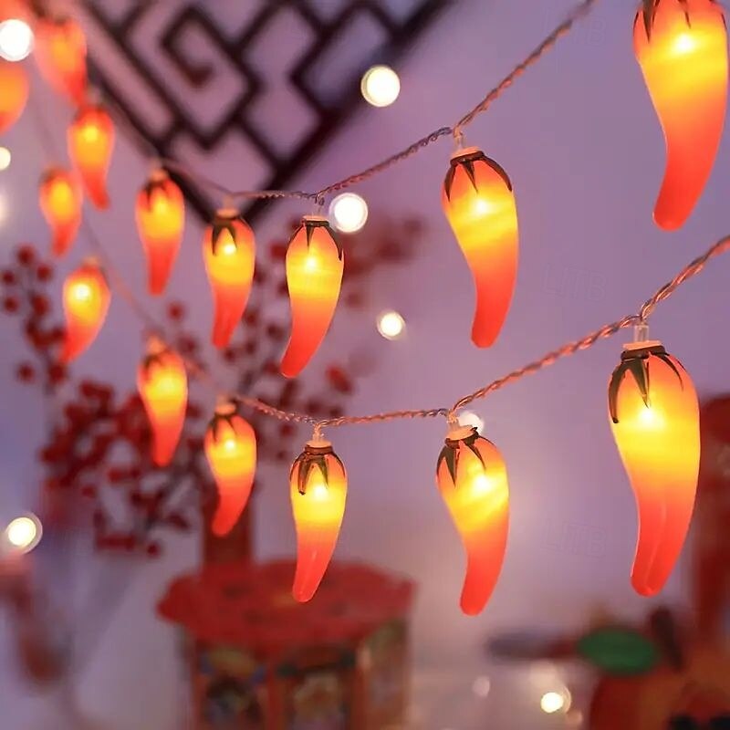 Solar Red Pepper String Lights Outdoor Waterproof Fairy Light 5m 20LED 7M 50LED Spring Festival Halloween Christmas Indoor Outdoor Porch Balcony Garden Decorative Lamp2
