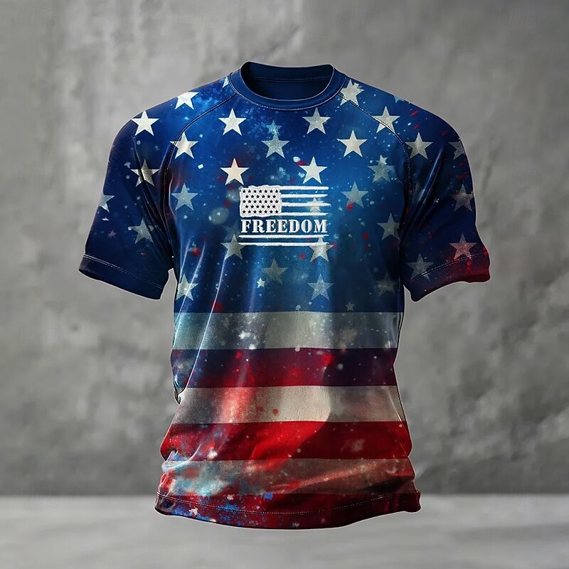 Men's Stars American Flag Raglan T Shirt Short Sleeve Shirt T shirt Tee Tee Top Short Sleeve T shirt 3D Print Crew Neck Shirt Fashion Designer Casual Vacation Daily Holiday Navy Blue All Seasons