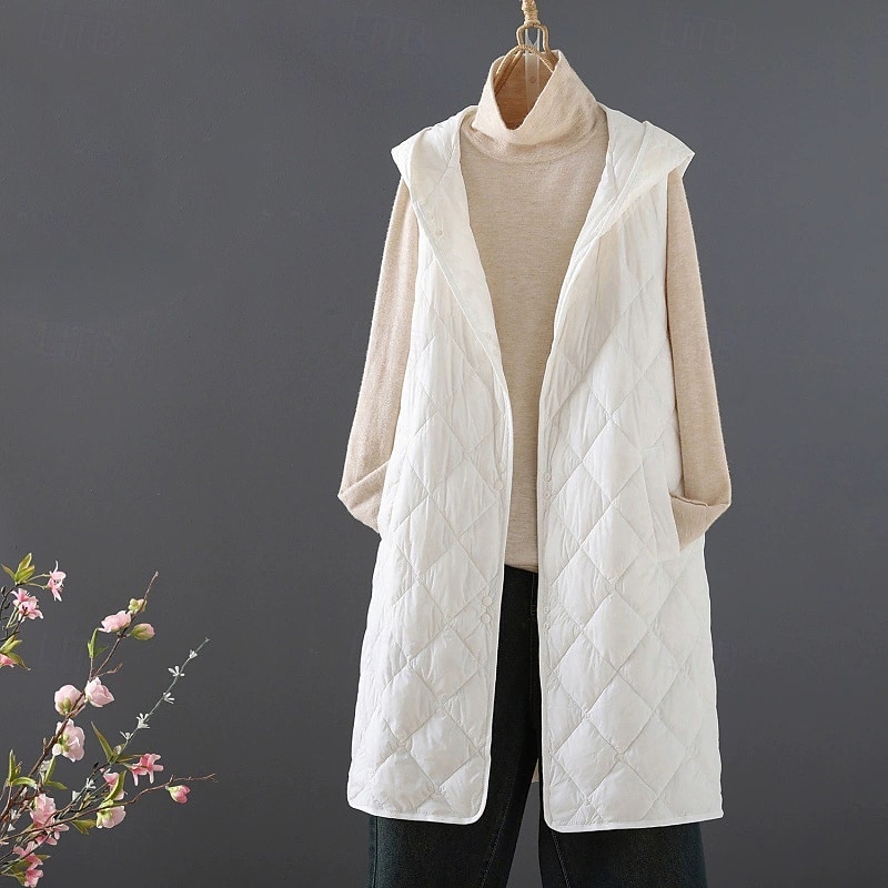 Women's Puffer Jacket Quilted Jacket Casual Jacket Waterproof Comfortable Zipper Buttons Casual Plain Vacation Street Casual Daily Wear Single Breasted Long Hooded Regular Fit Sleeveless Outerwear4