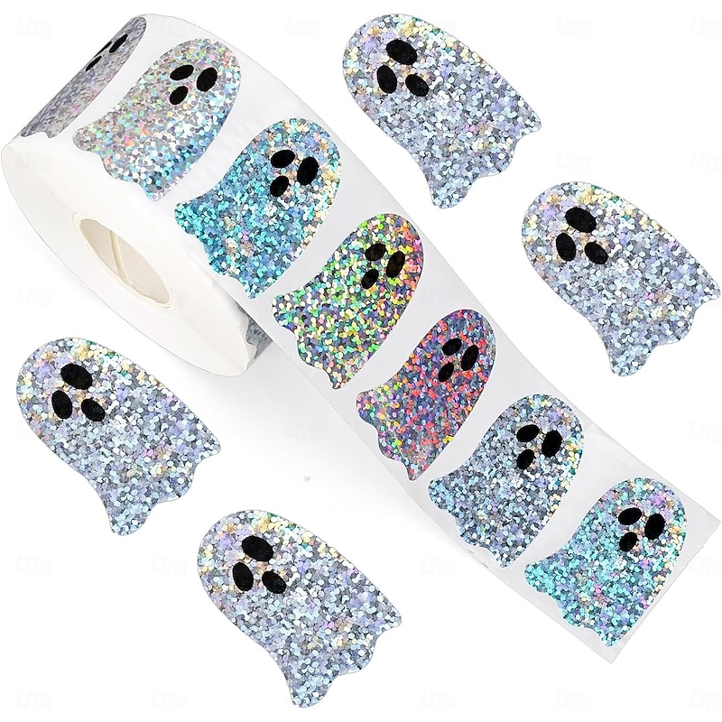500pcs*2 Cute Laser Ghost Stickers 3.8cm/1.5in Cute Ghost Sealing Stickers Self-Adhesive Paper Halloween Halloween Decorations Gift Decoration Stickers Suitable for Birthdays Gifts Halloween