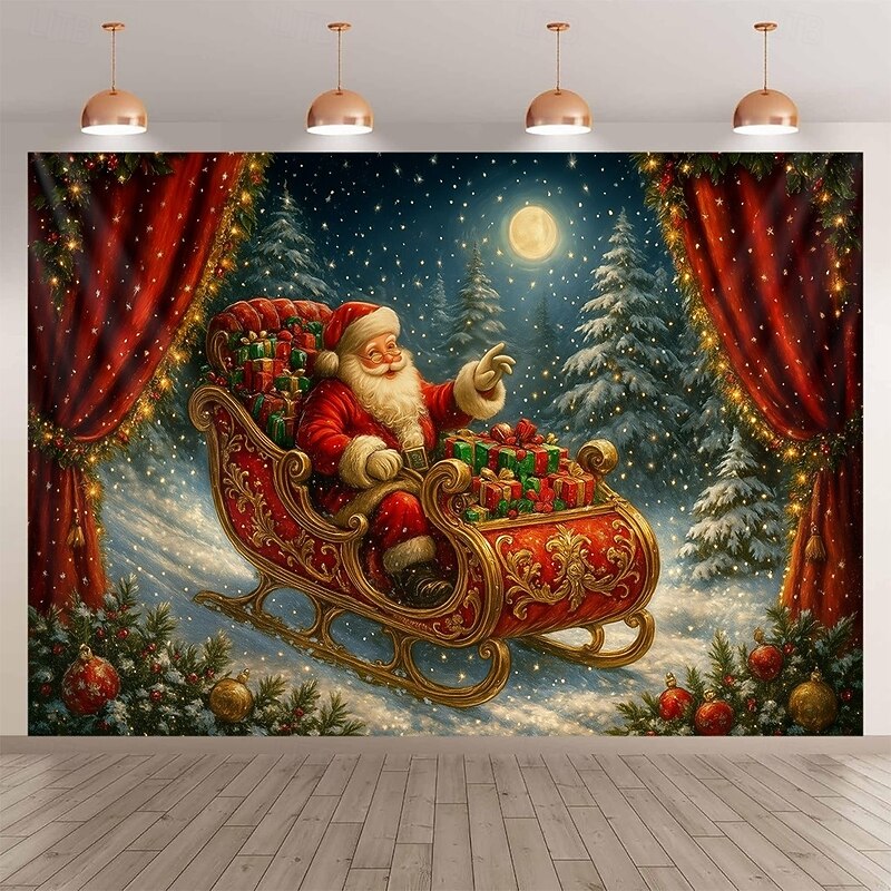 Chrismas Hanging Tapestry Santa Claus Sleigh Christmas Tree Sofa Large Wall Art Mural Decor Blanket Curtain Holiday Home Bedroom Living Room Festive Party Decoration3