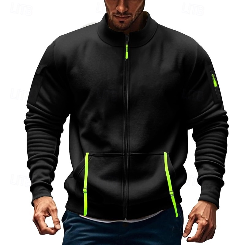 Men's Hoodie Full Zip Hoodie Fleece Hoodie Tactical Hoodie Black White Army Green Red Navy Blue Standing Collar Plain Zipper Sports & Outdoor Casual Daily Streetwear Cool Sportswear Spring &  Fall2