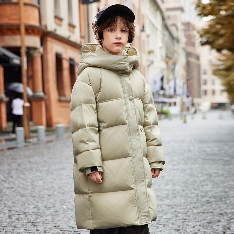 Kids Boys' Down Jacket Outdoor Jacket Puffer Jacket Outerwear Solid Color Long Sleeve Waterproof Keep Warm Windproof Coat Outdoor Daily Basic Black Red Green Fall Winter 4 years+4