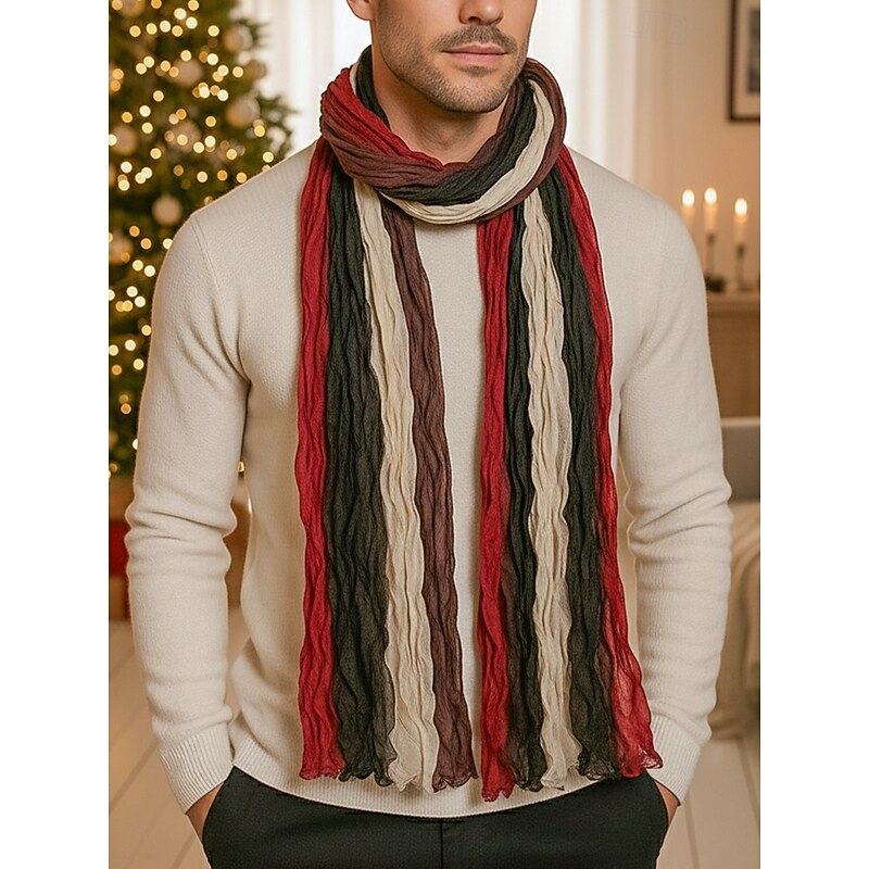 Men's Multicolor Pleated Scarf - Soft & Stylish, Perfect for Winter Fashion & Christmas Gifts