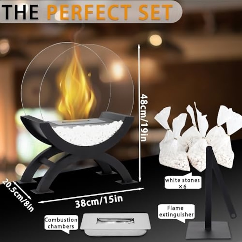 Round Glass Large Tabletop Fireplace 19" H Portable Fire Bowl Pot Clean Burning Bio Ethanol Ventless Fireplace for Indoor Outdoor Patio Parties Events3