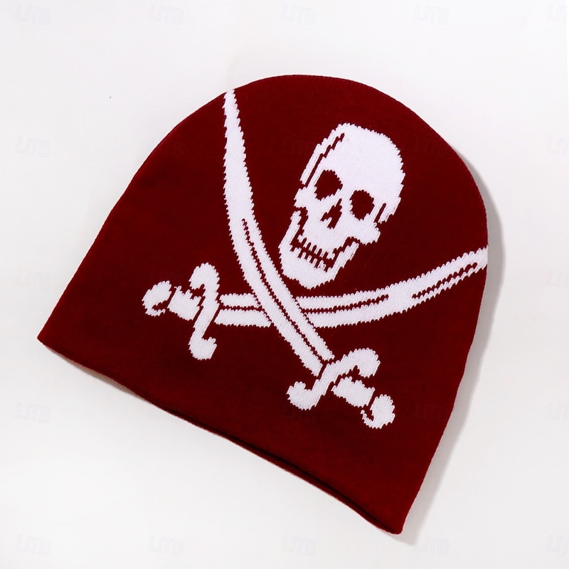 Men's Unisex Beanie Hat Winter Hats Beanies Skull Cap Knit Hat Black Wine Acrylic Fibers Jacquard Knitted Cozy Halloween Daily Wear Festival Skulls Warm3