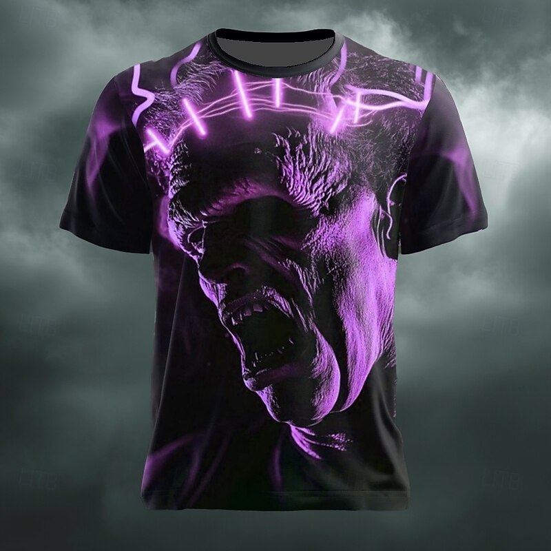 Halloween Men's Optical Illusion Zombies 3D T Shirt Short Sleeve T shirt 3D Print Crew Neck Shirt Exaggerated Designer Horror Party Street Holiday Purple Green Summer Spring All Seasons Clothing2