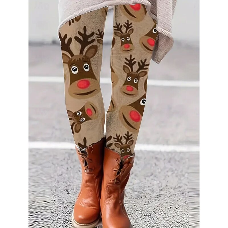 Women's Leggings Vacation Vintage Fashion Ankle-Length High WaistPantsUgly Christmas Graphic Reindeer Printing Thermal Warm Soft Breathable Stretchy Formal Outdoor Vacation claret Khaki Spring Fall