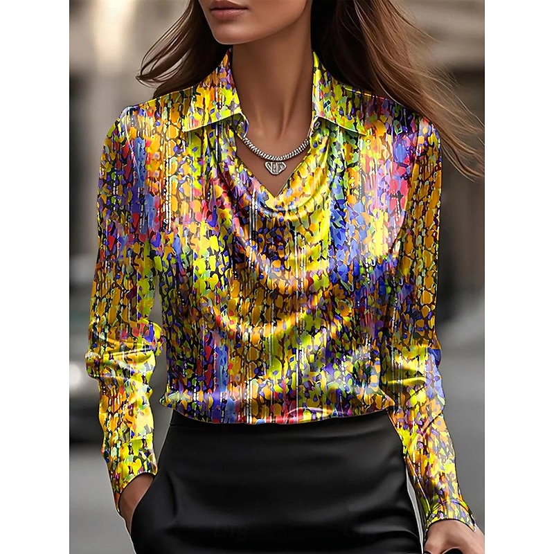 Women's Shirt Ombre Graphic Elegant Stylish Casual Long Sleeve Cowl Neck Regular Tops Work Party Evening Wear Daily Ruched Draped Yellow Blue Purple Orange Summer Fall3
