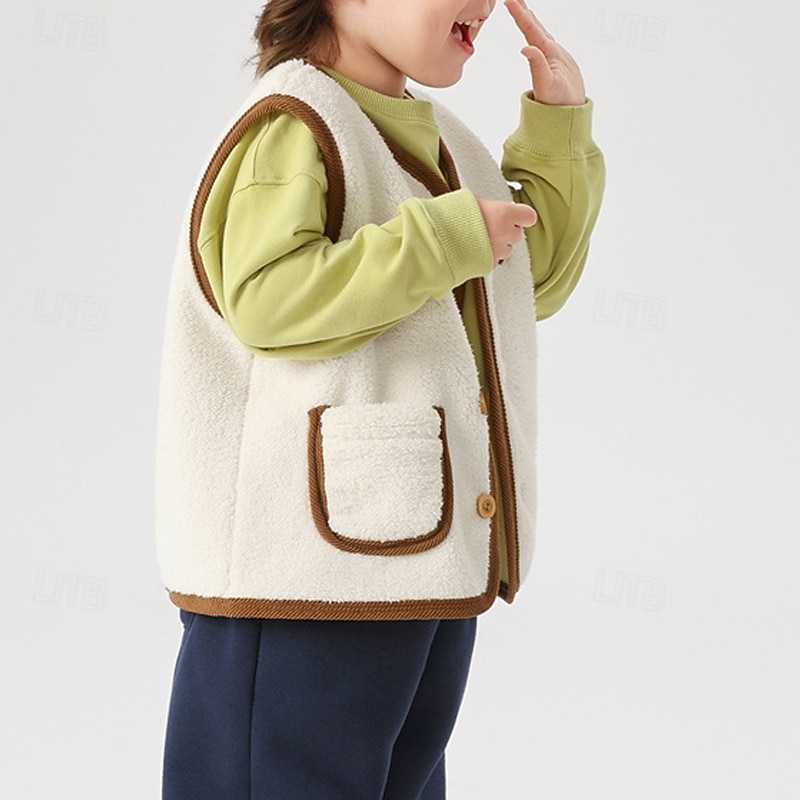 Kids Unisex Vest Coat Outerwear Color Block Sleeveless Buttons Keep Warm Soft Breathable Coat Outdoor Fashion Daily White Fall Winter 4 years+4