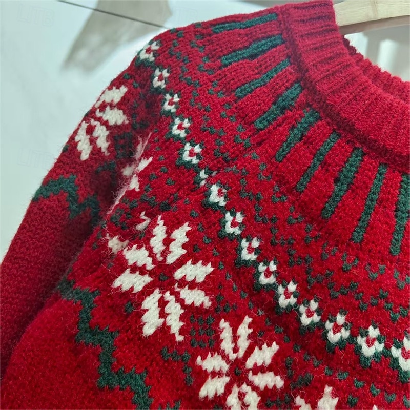 Women's Christmas Sweater Fair Isle Sweater Fashion Casual Snowflakes Ribbed Crew Neck Knitted Long Sleeve Regular Tops Knit Outdoor Daily Weekend Red Fall Winter3