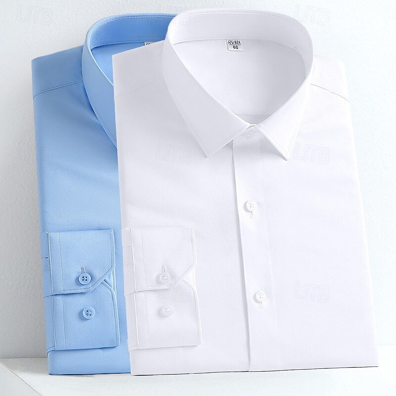 Men's Shirt Dress Shirt Non Iron Shirt Button Up Shirt Plain Formal Wedding Wine+Blue White+Black White+Blue Orange+Black Long Sleeve Lapel Spring &  Fall All Seasons Clothing Apparel Multi-pack2