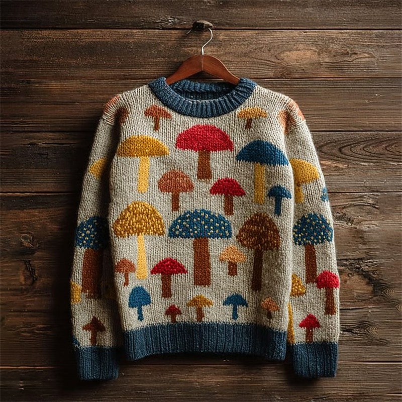 Women's Sweater Daily Casual Graphic Ribbed Crew Neck Knitted Print Long Sleeve Regular Tops Knit Outdoor Weekend Blue Fall Winter