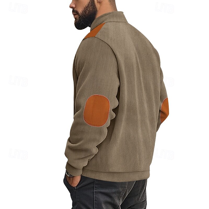 Men's Sweatshirt Full Zip Sweatshirt Apricot Black White Navy Blue Coffee Half Zip Color Block Sports & Outdoor Daily Holiday Polyester Corduroy Streetwear Basic Casual Spring Fall Clothing Apparel2