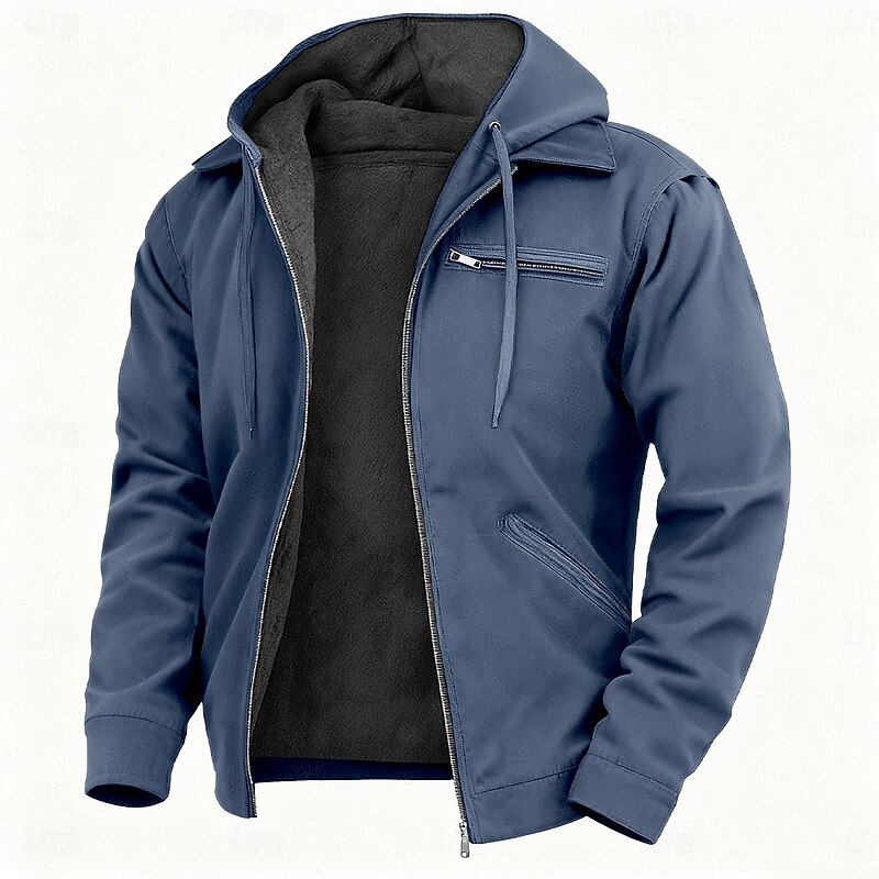 Men's Hoodie Full Zip Hoodie Fleece Hoodie Fleece lined Hoodie Blue Brown Green Gray Hooded Plain Zipper Sports & Outdoor Casual Daily Corduroy Polyester Streetwear Cool Sportswear Fall Winter2