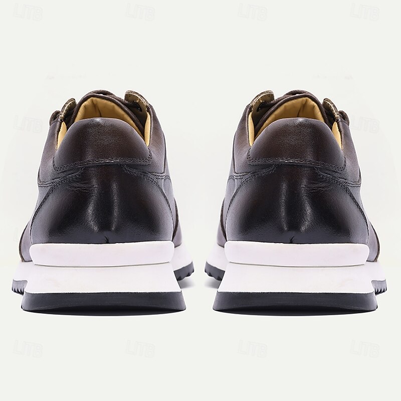 Men's Brown Dress Sneakers – Genuine Leather Hybrid Lace-Up Shoes with Sport Sole, Comfortable Formal Casual Footwear for Business and Daily Wear4