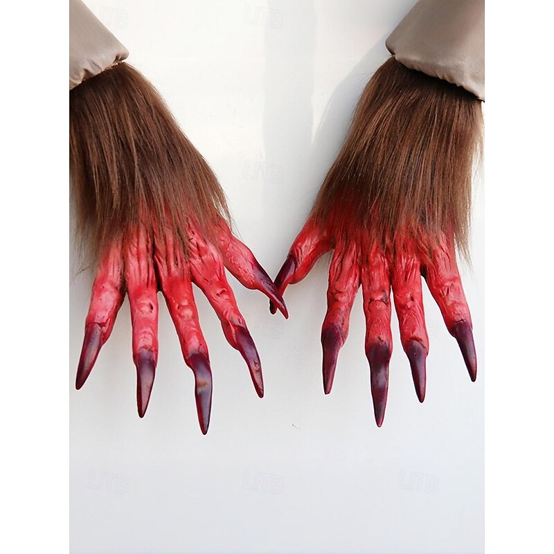 Men's Halloween Werewolf Claw Gloves – Scary Hairy Monster Hands with Long Nails, Cosplay Costume Accessories for Party & Horror Roleplay