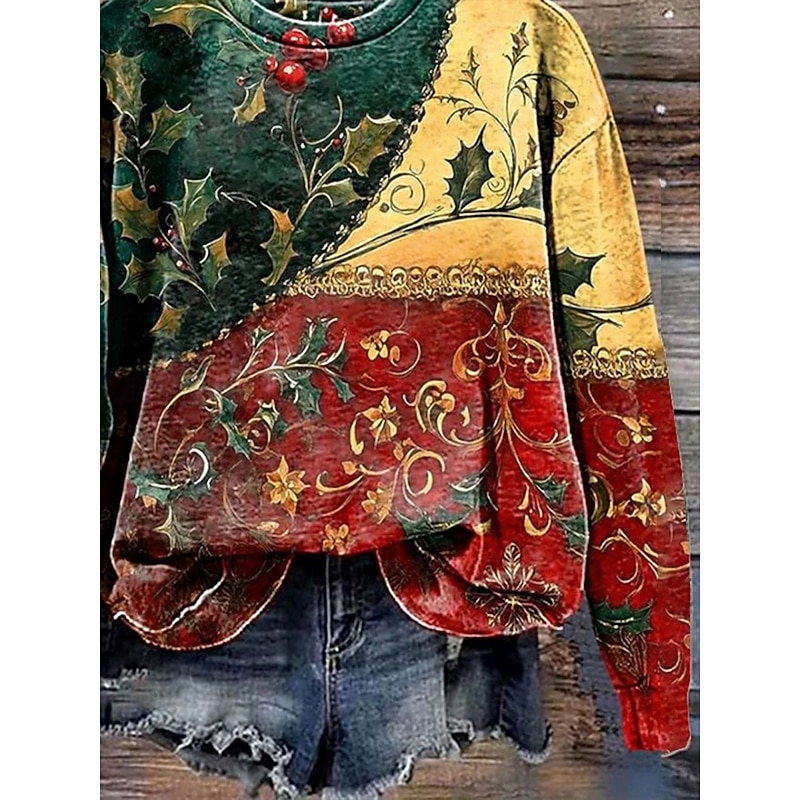 Women's Sweatshirts Floral Graphic Vintage Casual Long Sleeve Crew Neck Round Neck Regular Tops Street Dailywear Casual Print Wine Fall Winter3