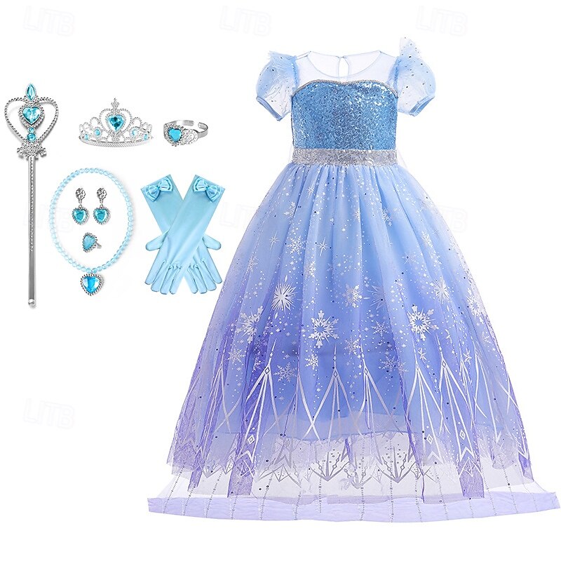 Frozen Fairytale Princess Elsa Flower Girl Dress Theme Party Costume Tulle Dresses Cosplay Movie Cosplay for Girls' Kid's Carnival Masquerade Wedding Wedding Guest