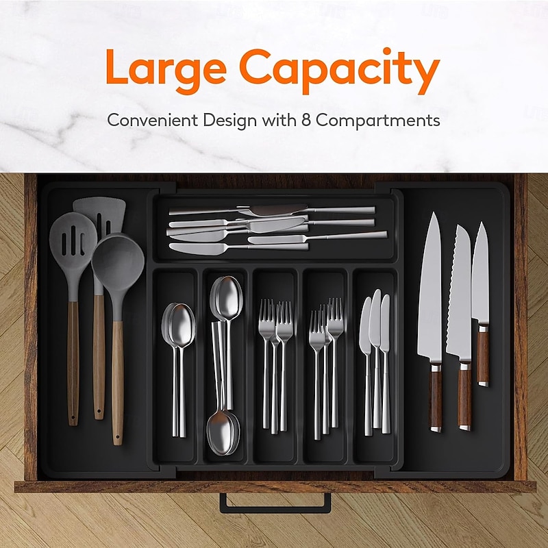 Large Silverware Drawer Organizer, Expandable Utensil Tray for Kitchen, BPA Free Flatware and Cutlery Holder, Adjustable Plastic Storage for Spoons Forks Knives, Large4