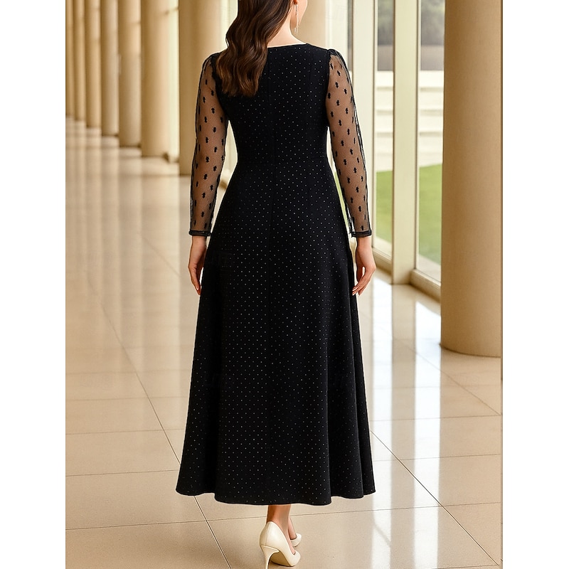 A-Line Mother of the Bride Dress Plus Size Sparkle & Shine Crew Neck Ankle Length Chiffon Polyester Long Sleeve with Pearls2