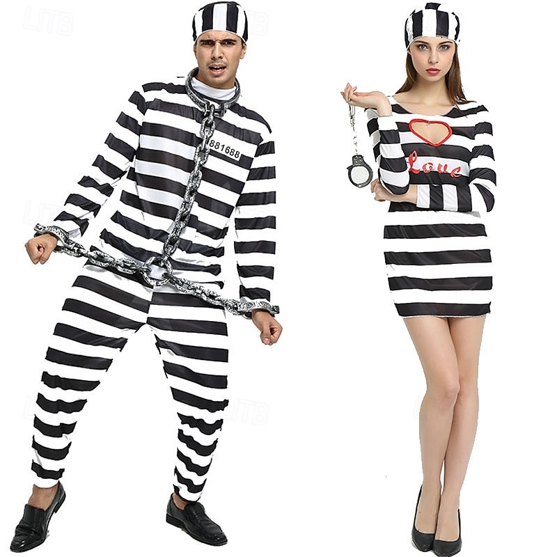 Prisoner Halloween Dress Fancy Costume Couples' Costumes Funny Costume Adults' Women's Halloween Carnival Performance Party Easy Halloween Costumes Dress Up