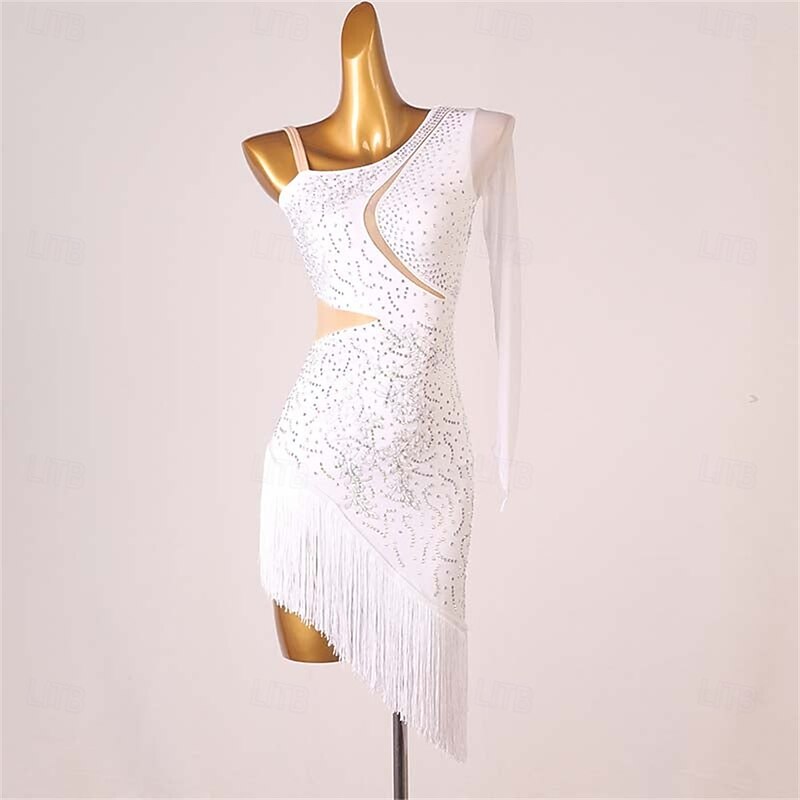 Women's One-Shoulder Latin Dance Dress Rumba Chacha Samba Cowboy Bullfight Dance Wear Performance Competition Dress3
