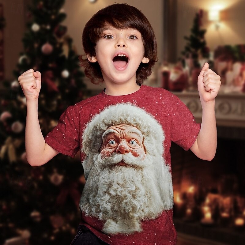 Christmas Boys' 3D Santa Claus T shirt Tee Short Sleeve Summer Spring Fashion Basic Kids 4-12 Years Crew Neck Outdoor Casual Daily Regular Fit2